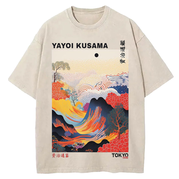 Yayoi Kusama Vintage Design Washed Crew Neck T-Shirt
