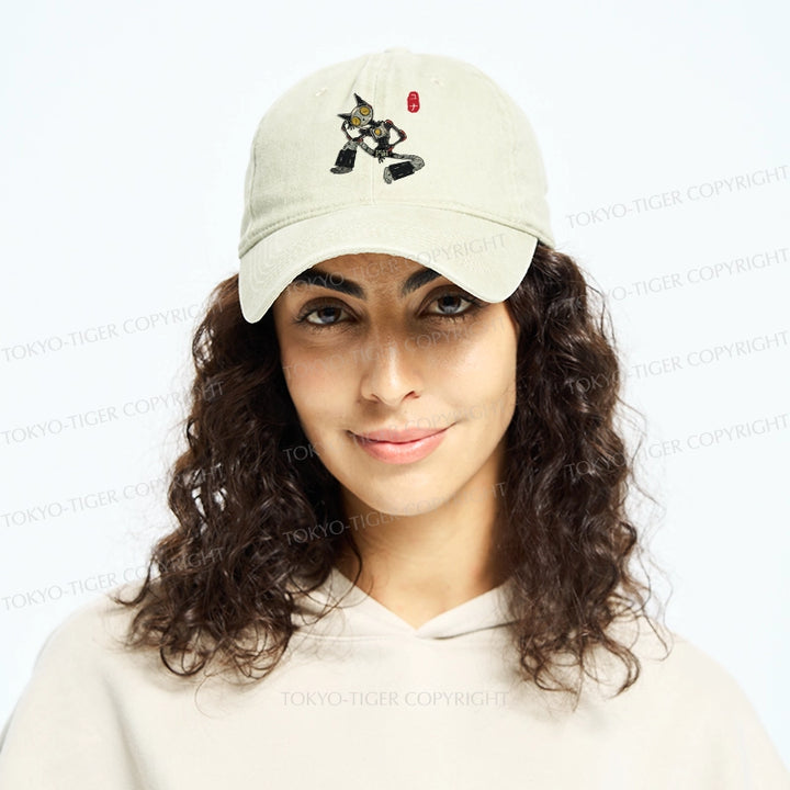 Contemplative Robot Cat Washed Cap