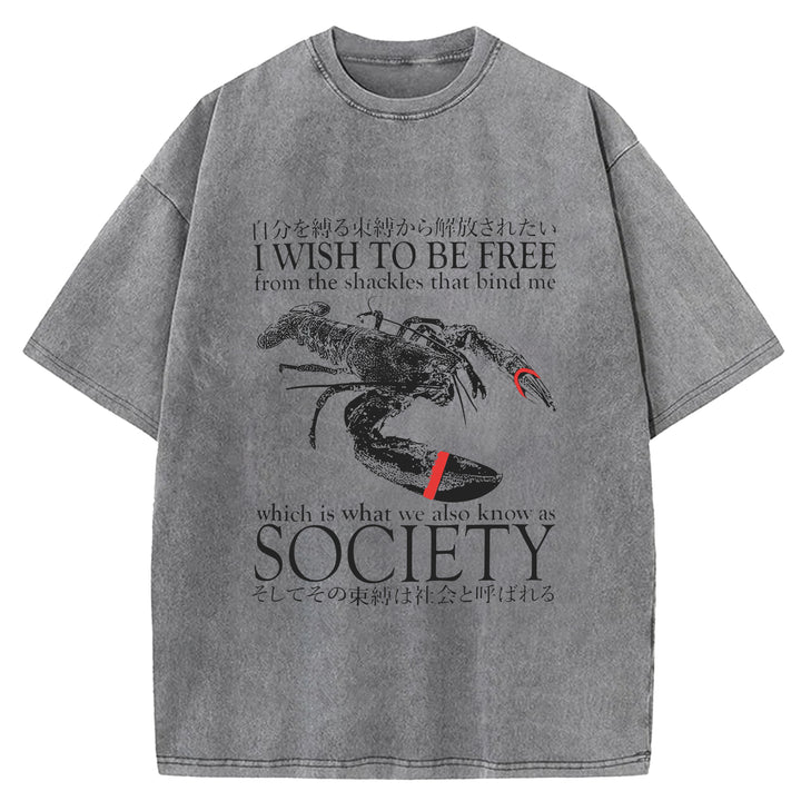I Wish To Be Free Washed Crew Neck T-Shirt