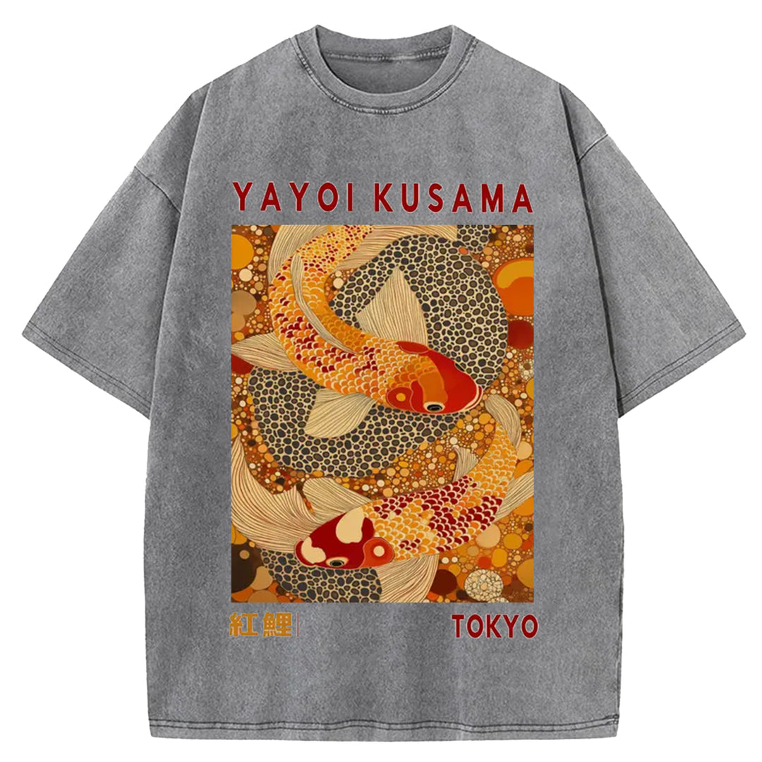 Yayoi Kusama Vintage Design Washed Crew Neck T-Shirt