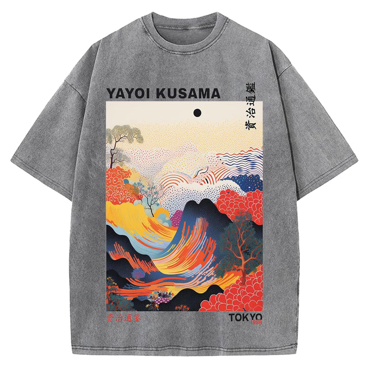 Yayoi Kusama Vintage Design Washed Crew Neck T-Shirt