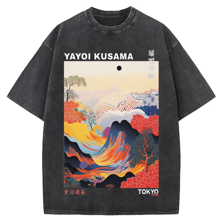 Yayoi Kusama Vintage Design Washed Crew Neck T-Shirt