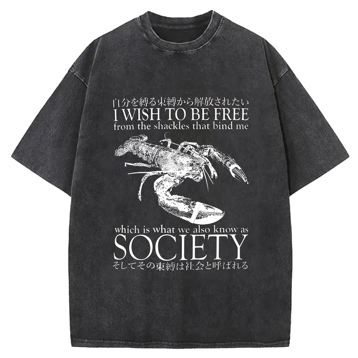 I Wish To Be Free Washed Crew Neck T-Shirt