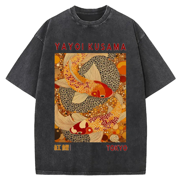 Yayoi Kusama Vintage Design Washed Crew Neck T-Shirt