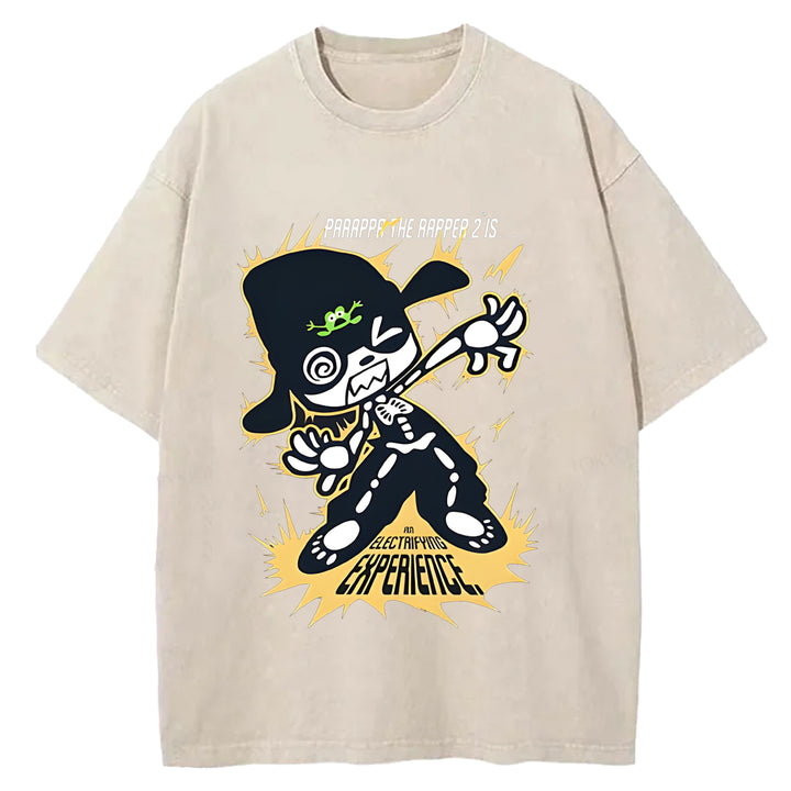 Parappa The Rapper Vintage Design Washed Crew Neck T-Shirt