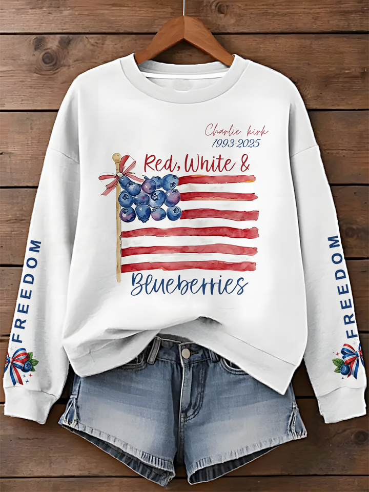 Red White and Blueberries Long Sleeve Casual Top