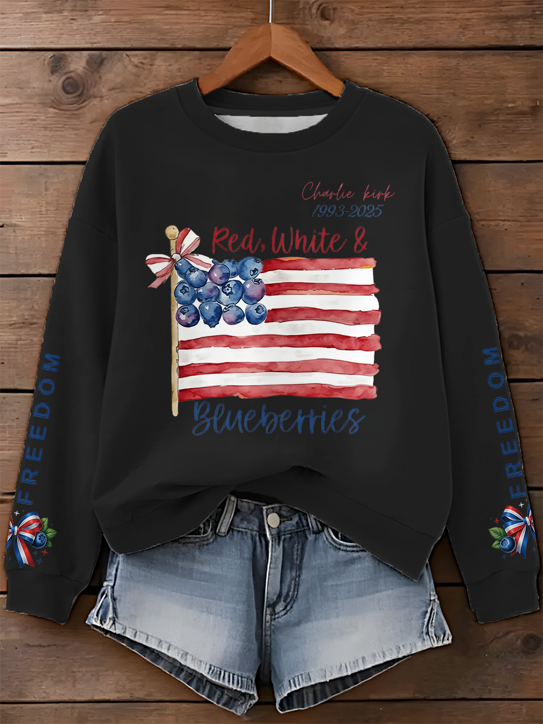 Red White and Blueberries Long Sleeve Casual Top