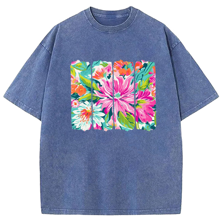 Preppy Floral Brushstroke Washed Crew Neck T-Shirt