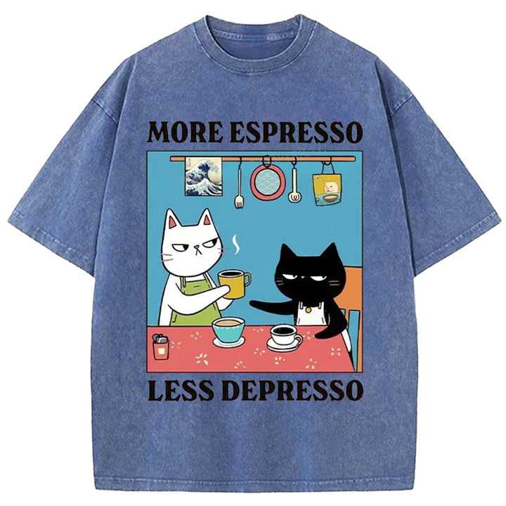 MORE ESPRESSO LESS DEPRESSO Washed Crew Neck T-shirt