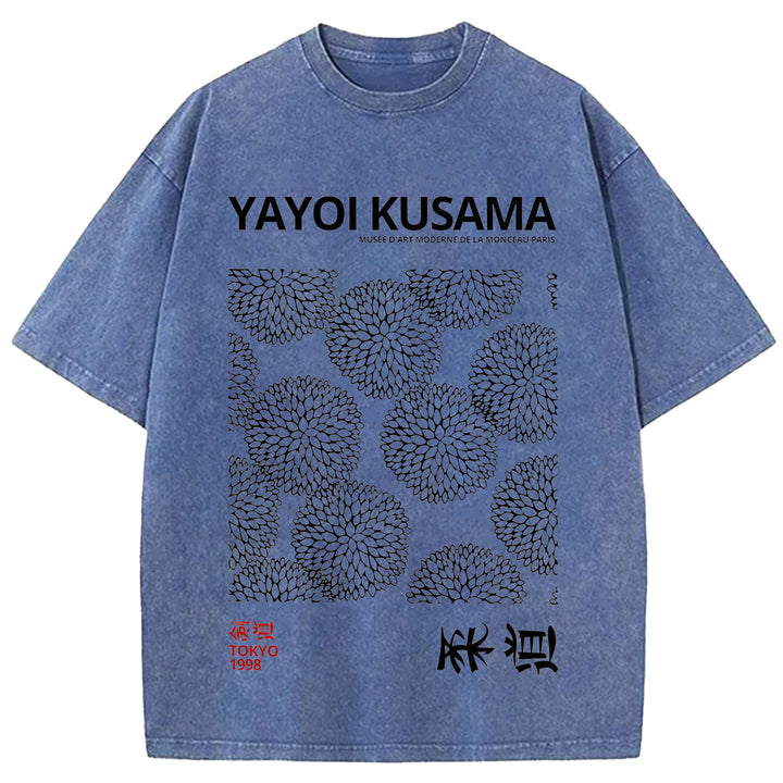 Yayoi Kusama Vintage Design Washed Crew Neck T-Shirt