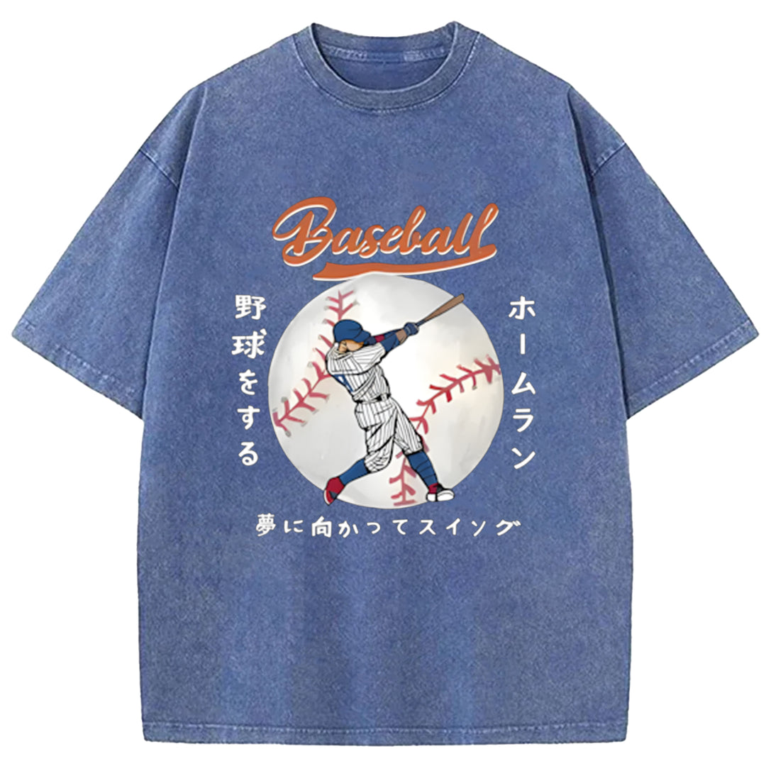 Japanese Baseball Player Washed Crew Neck T-Shirt