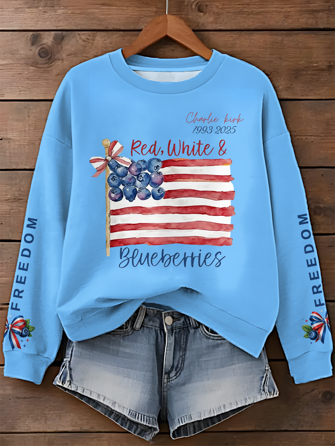 Red White and Blueberries Long Sleeve Casual Top