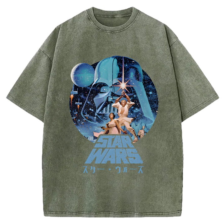 Star Wars Vintage Japanese Design Washed Crew Neck T-Shirt
