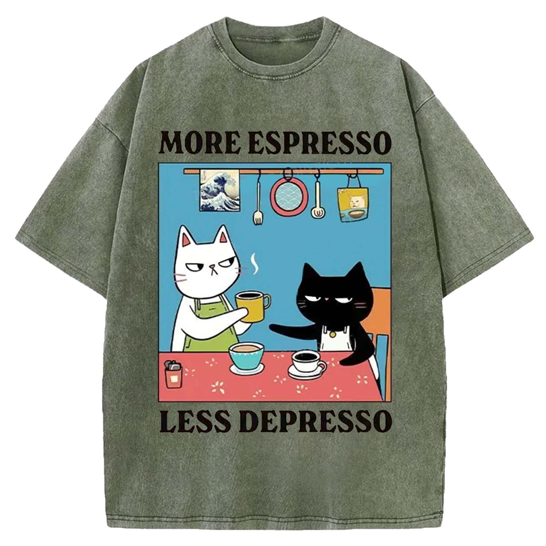 MORE ESPRESSO LESS DEPRESSO Washed Crew Neck T-shirt