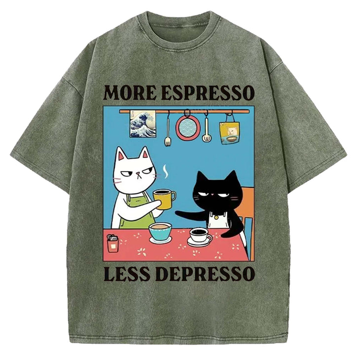 MORE ESPRESSO LESS DEPRESSO Washed Crew Neck T-shirt