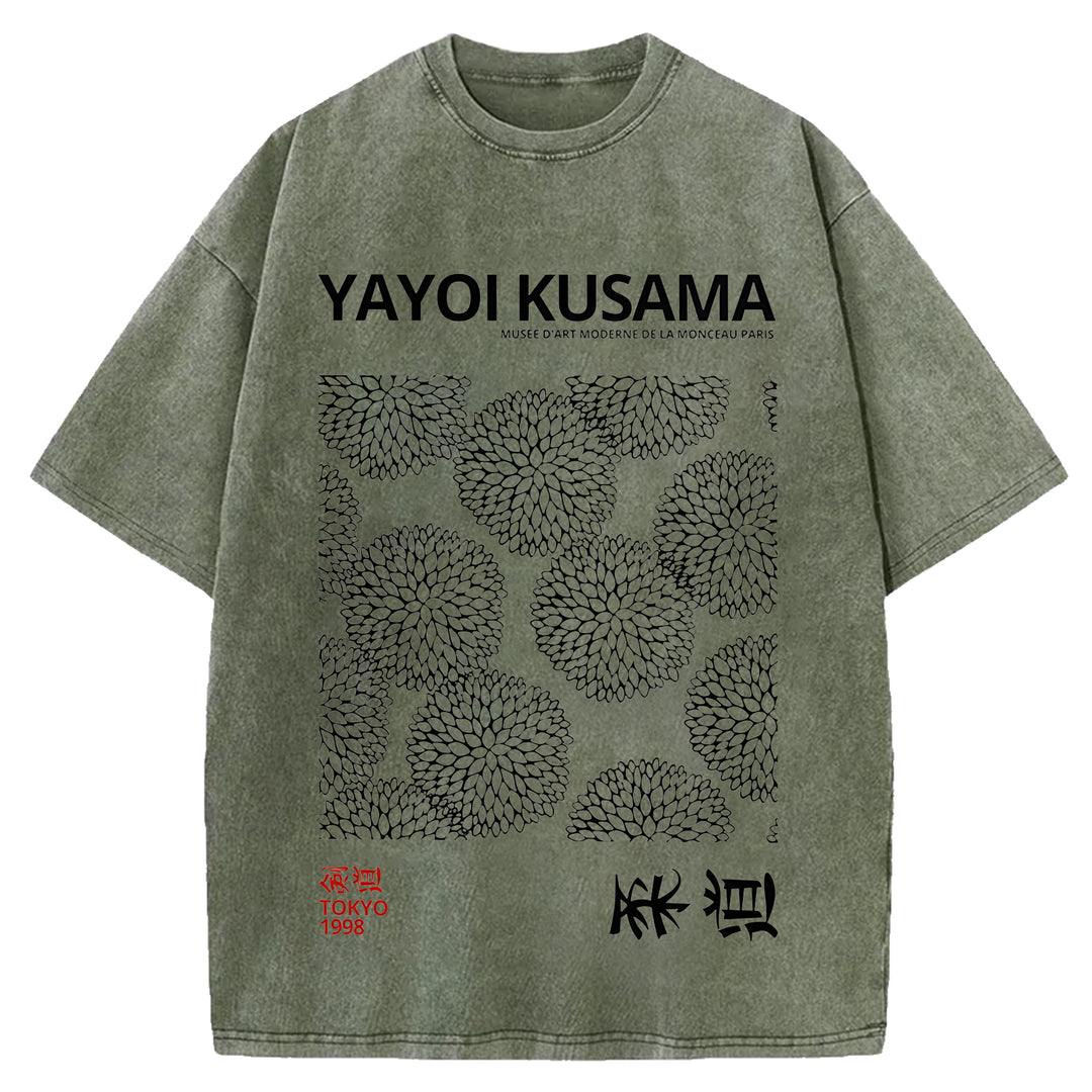 Yayoi Kusama Vintage Design Washed Crew Neck T-Shirt