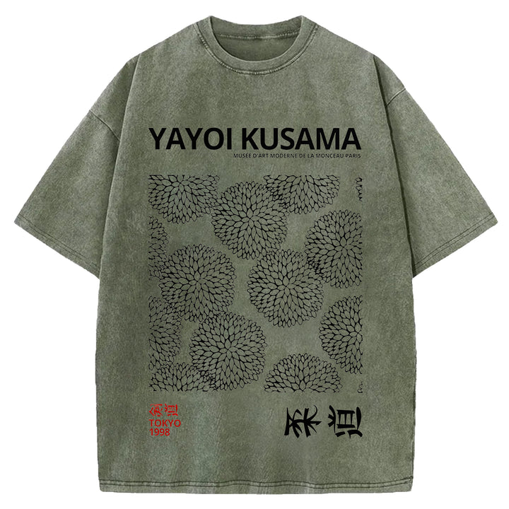 Yayoi Kusama Vintage Design Washed Crew Neck T-Shirt