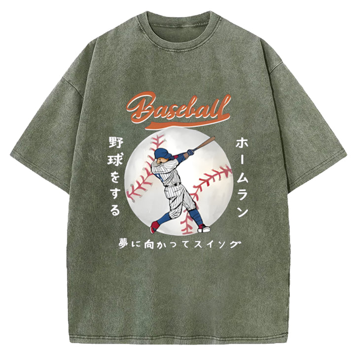 Japanese Baseball Player Washed Crew Neck T-Shirt