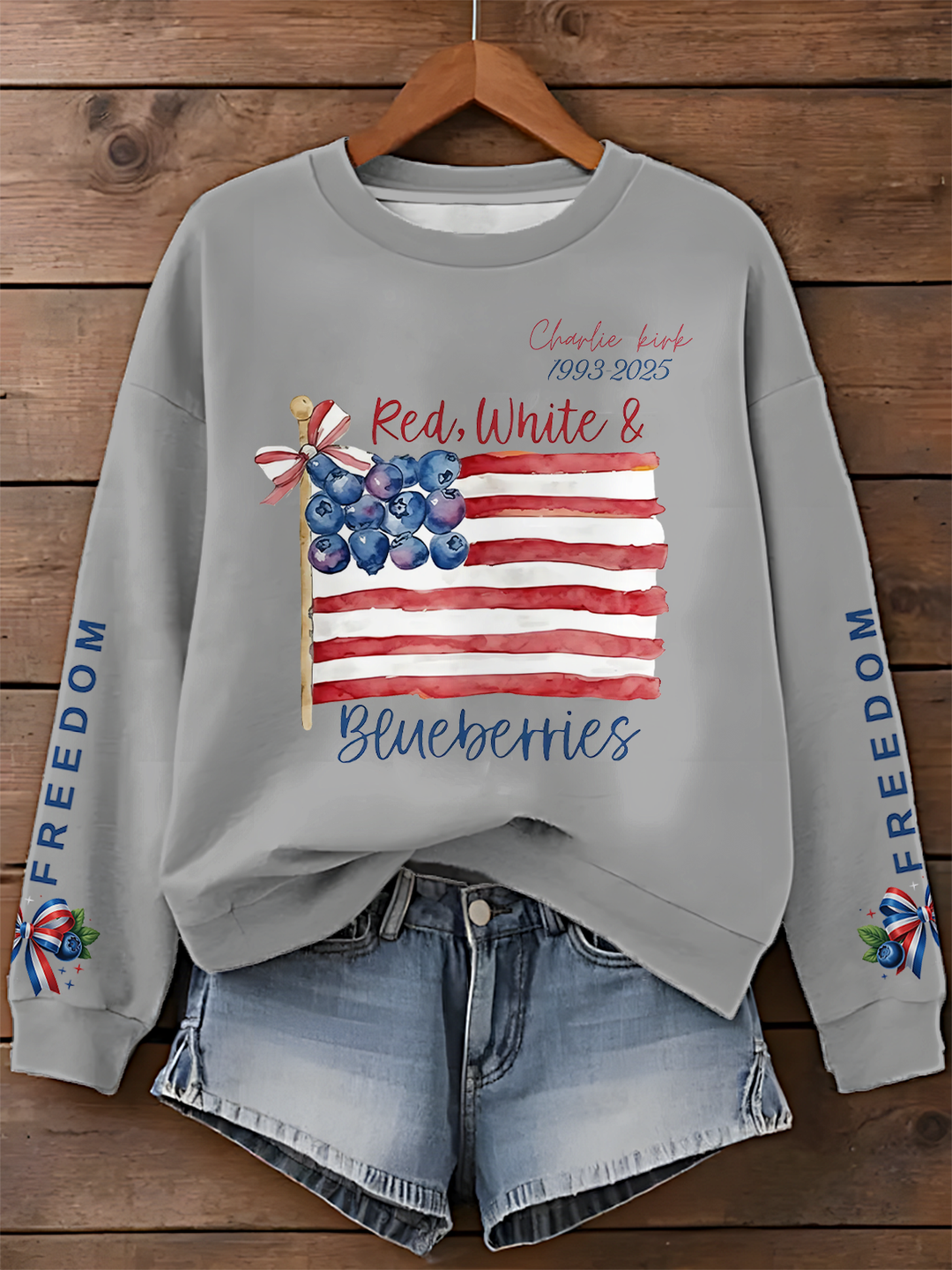 Red White and Blueberries Long Sleeve Casual Top