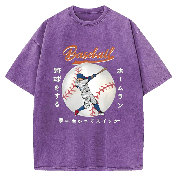 Japanese Baseball Player Washed Crew Neck T-Shirt
