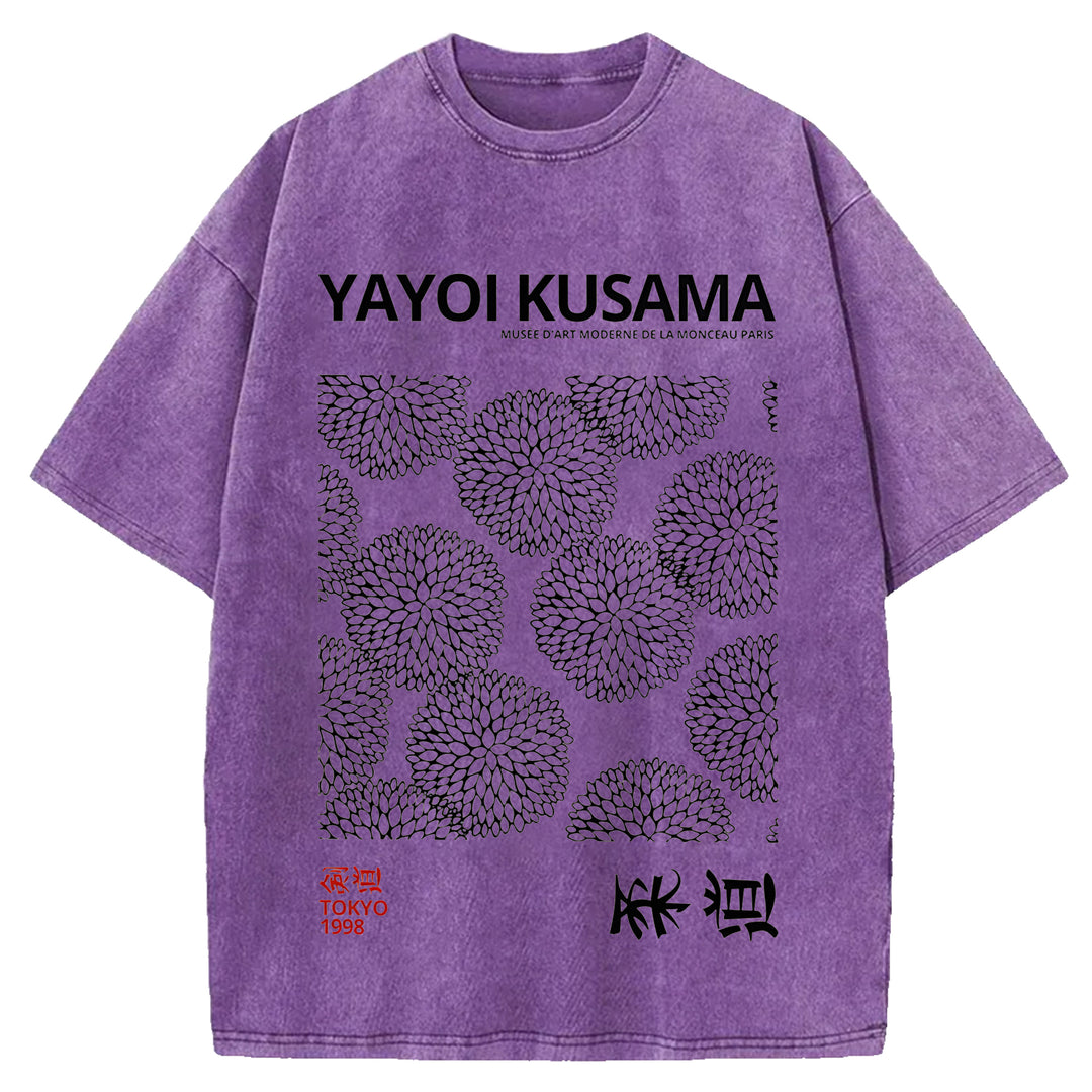 Yayoi Kusama Vintage Design Washed Crew Neck T-Shirt