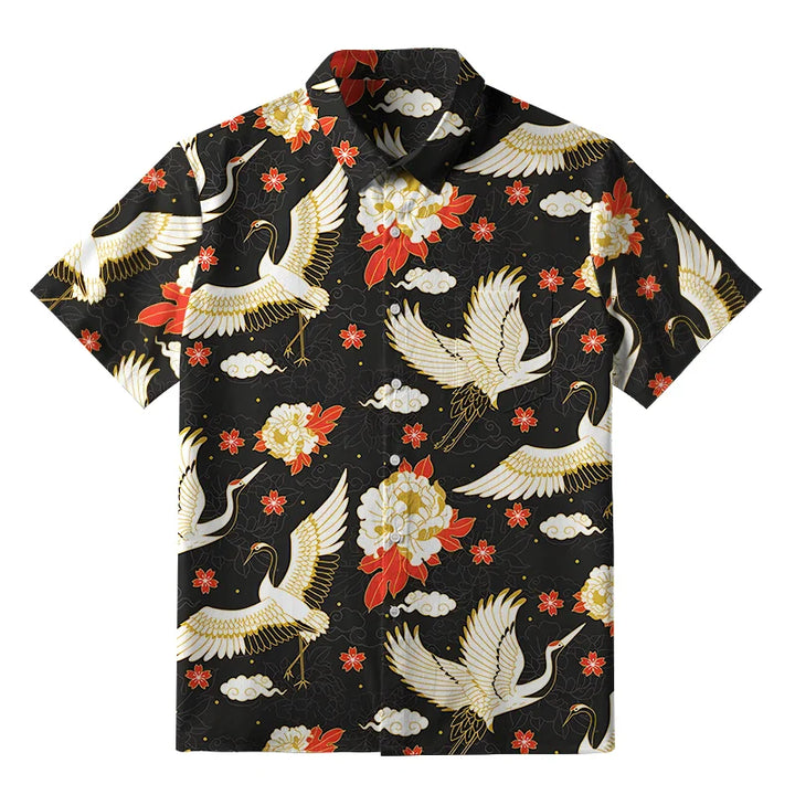 Celestial Cranes And Blossoms Button-up Shirt