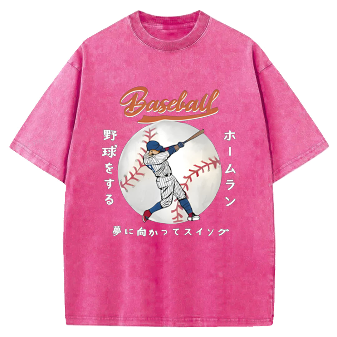 Japanese Baseball Player Washed Crew Neck T-Shirt