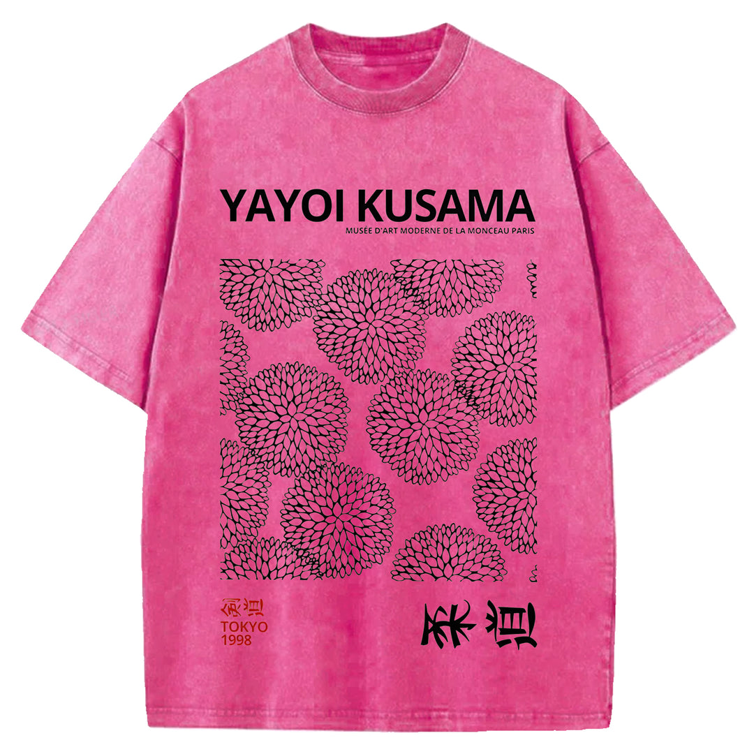 Yayoi Kusama Vintage Design Washed Crew Neck T-Shirt