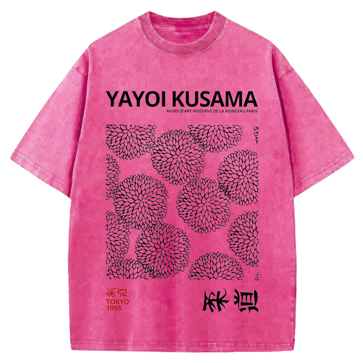 Yayoi Kusama Vintage Design Washed Crew Neck T-Shirt