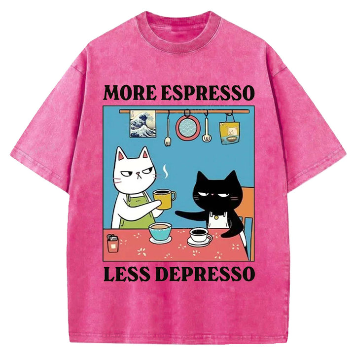 MORE ESPRESSO LESS DEPRESSO Washed Crew Neck T-shirt