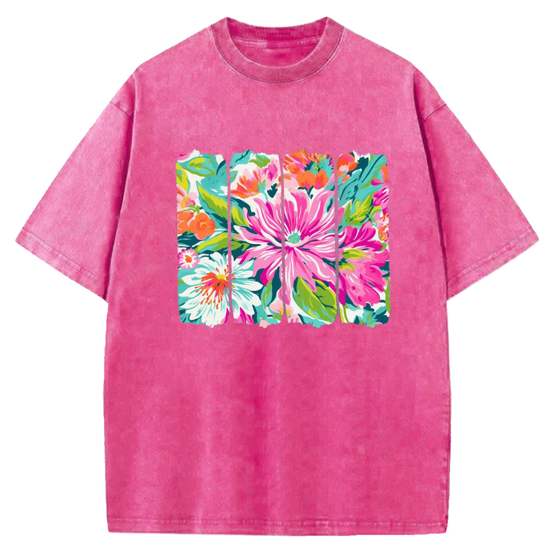 Preppy Floral Brushstroke Washed Crew Neck T-Shirt