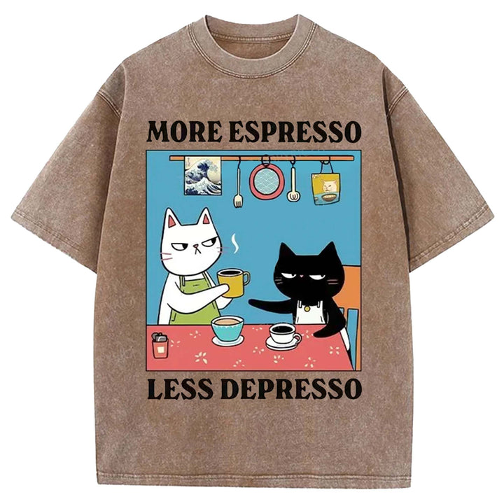 MORE ESPRESSO LESS DEPRESSO Washed Crew Neck T-shirt