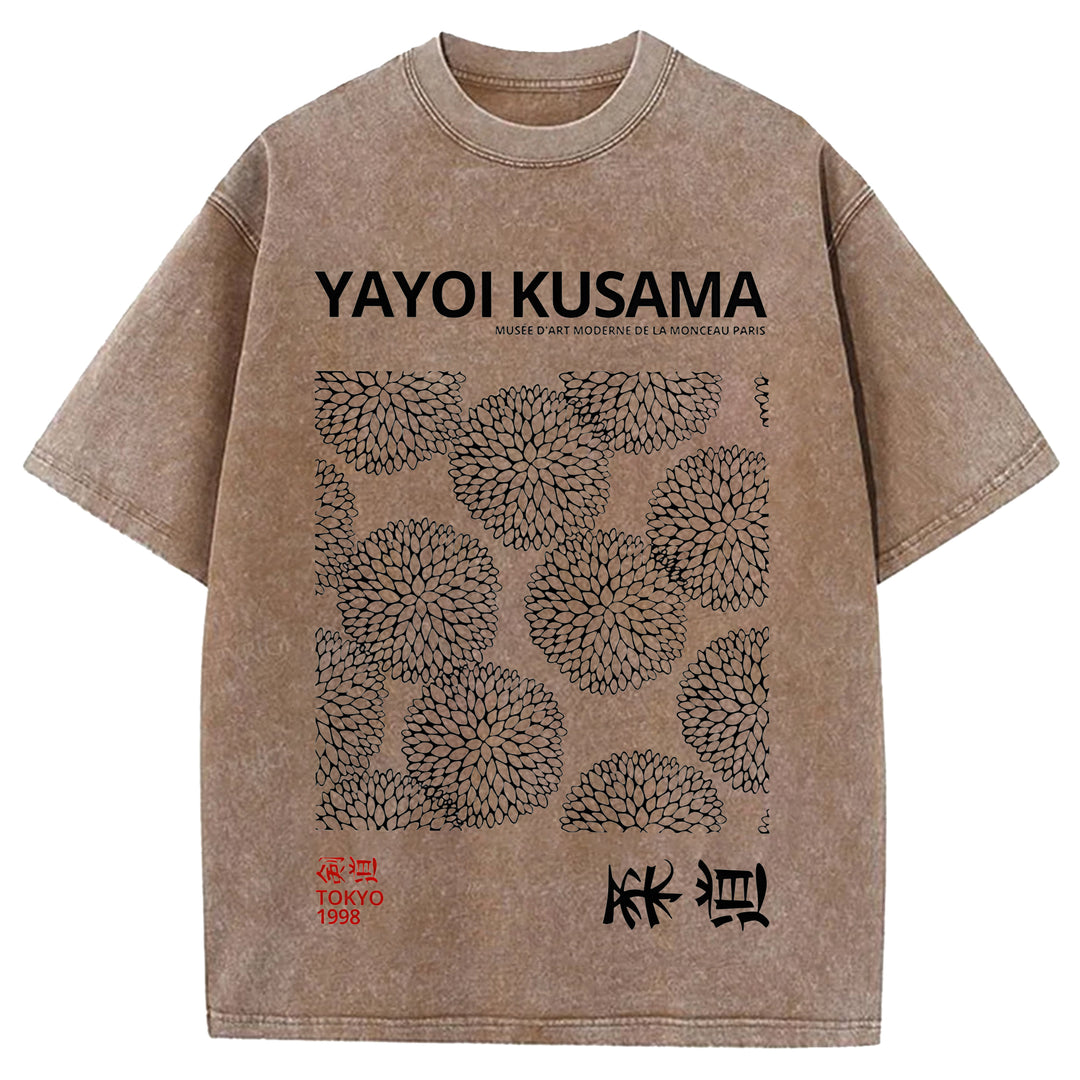 Yayoi Kusama Vintage Design Washed Crew Neck T-Shirt