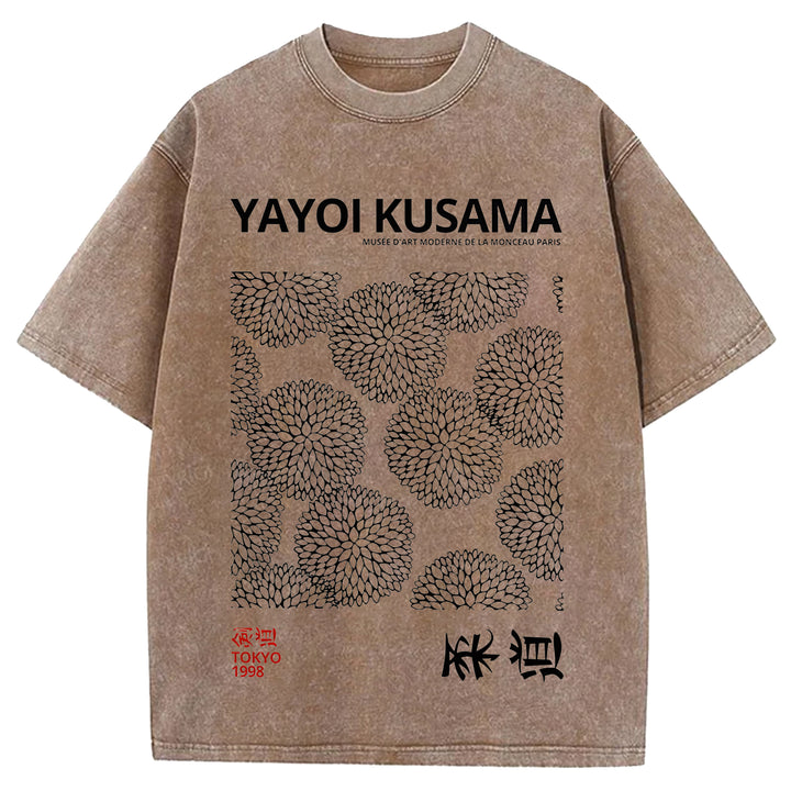 Yayoi Kusama Vintage Design Washed Crew Neck T-Shirt