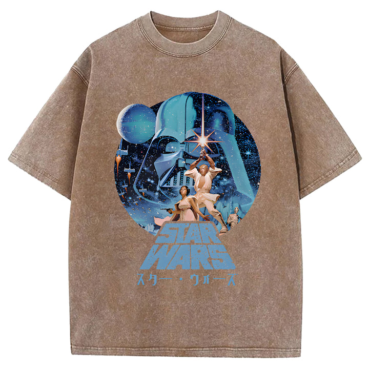 Star Wars Vintage Japanese Design Washed Crew Neck T-Shirt