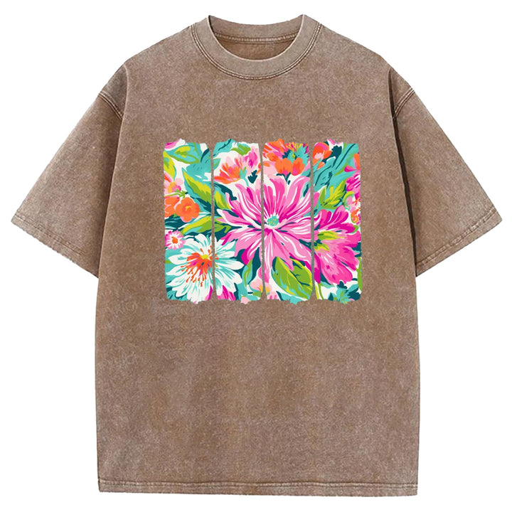 Preppy Floral Brushstroke Washed Crew Neck T-Shirt
