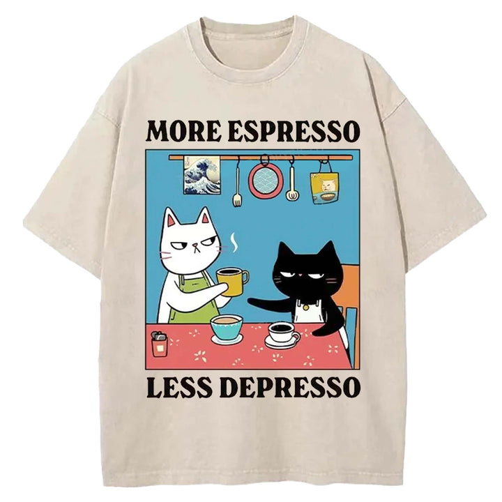 MORE ESPRESSO LESS DEPRESSO Washed Crew Neck T-shirt