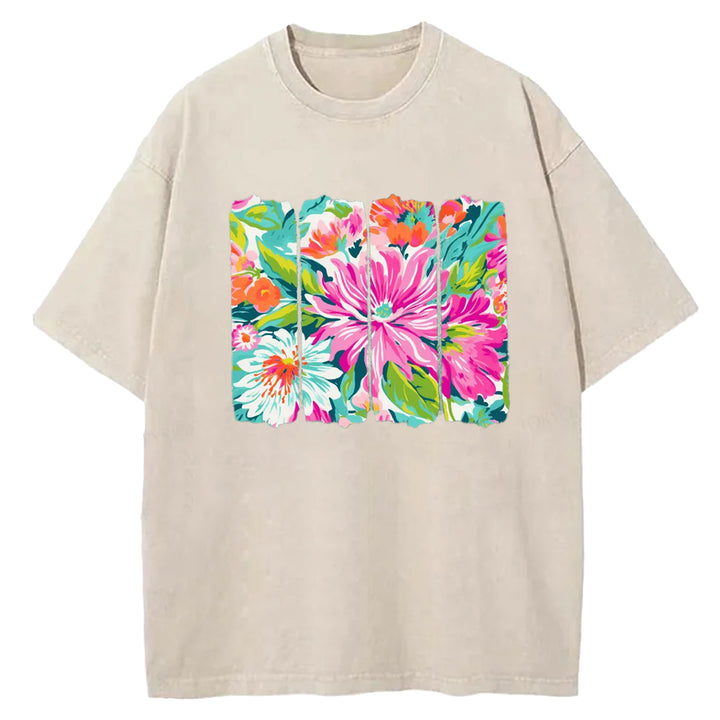 Preppy Floral Brushstroke Washed Crew Neck T-Shirt