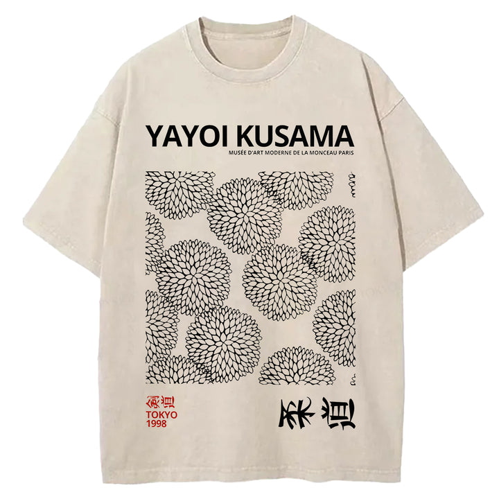 Yayoi Kusama Vintage Design Washed Crew Neck T-Shirt