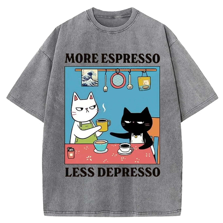 MORE ESPRESSO LESS DEPRESSO Washed Crew Neck T-shirt