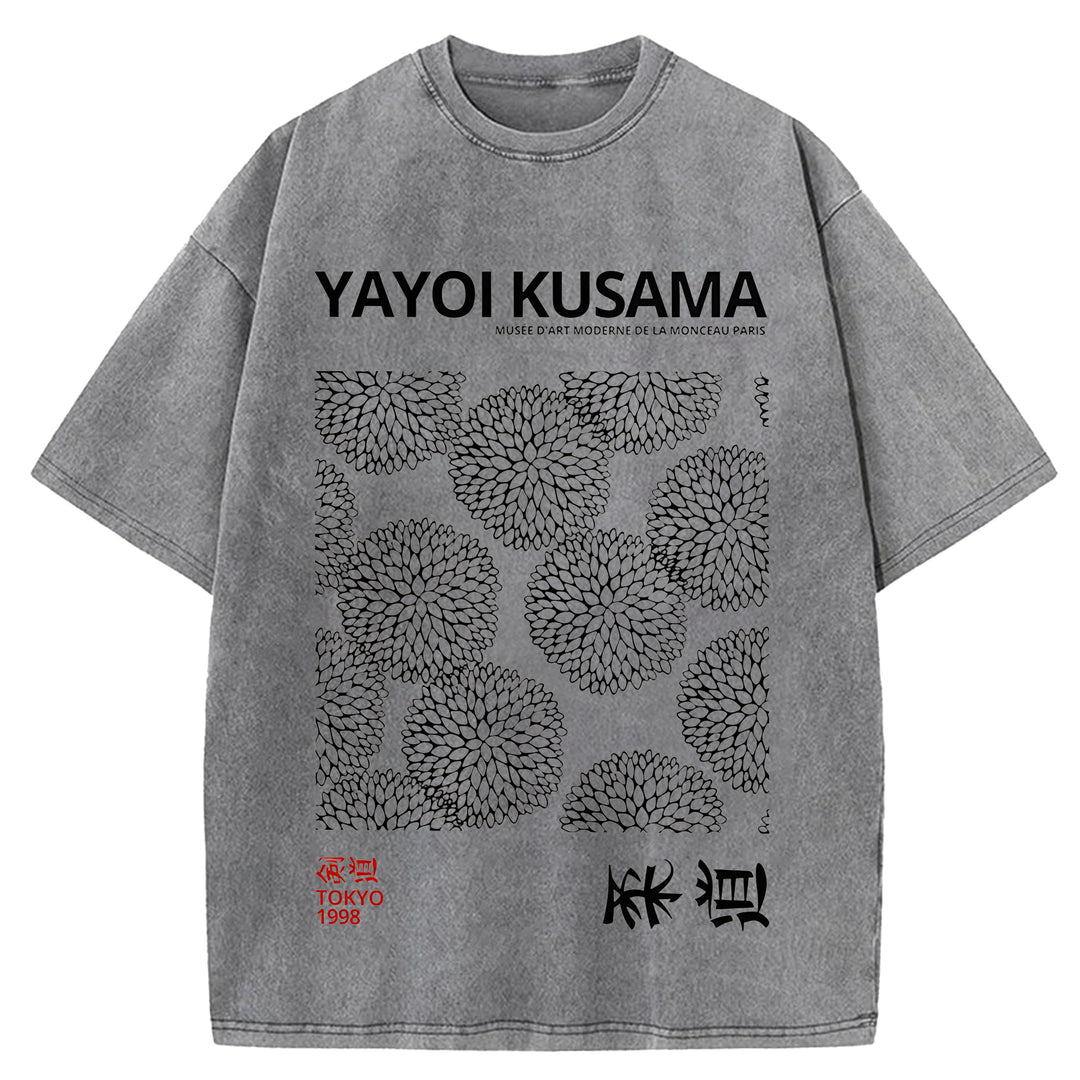 Yayoi Kusama Vintage Design Washed Crew Neck T-Shirt