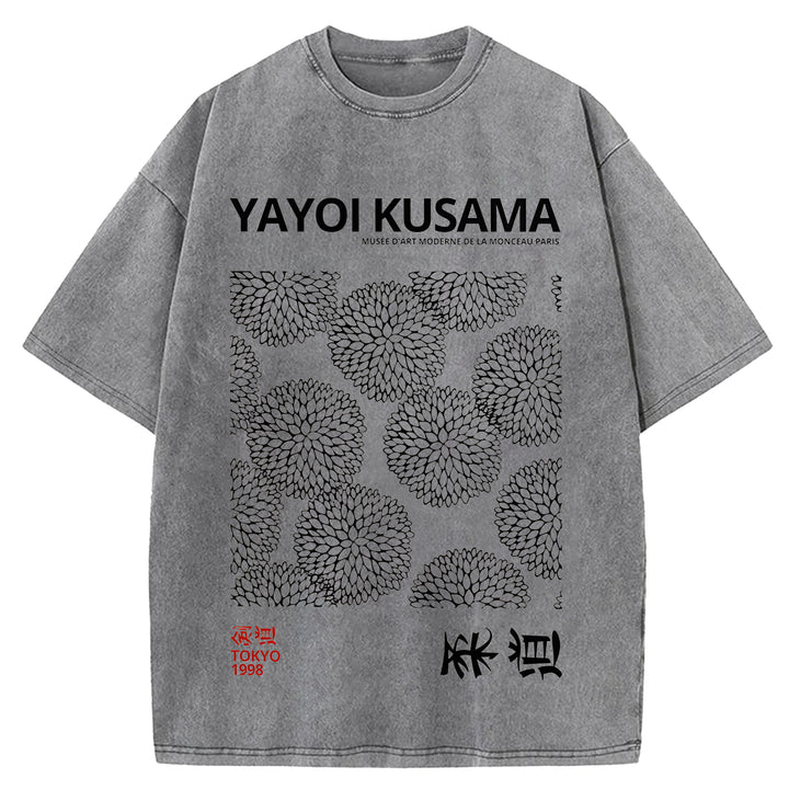 Yayoi Kusama Vintage Design Washed Crew Neck T-Shirt
