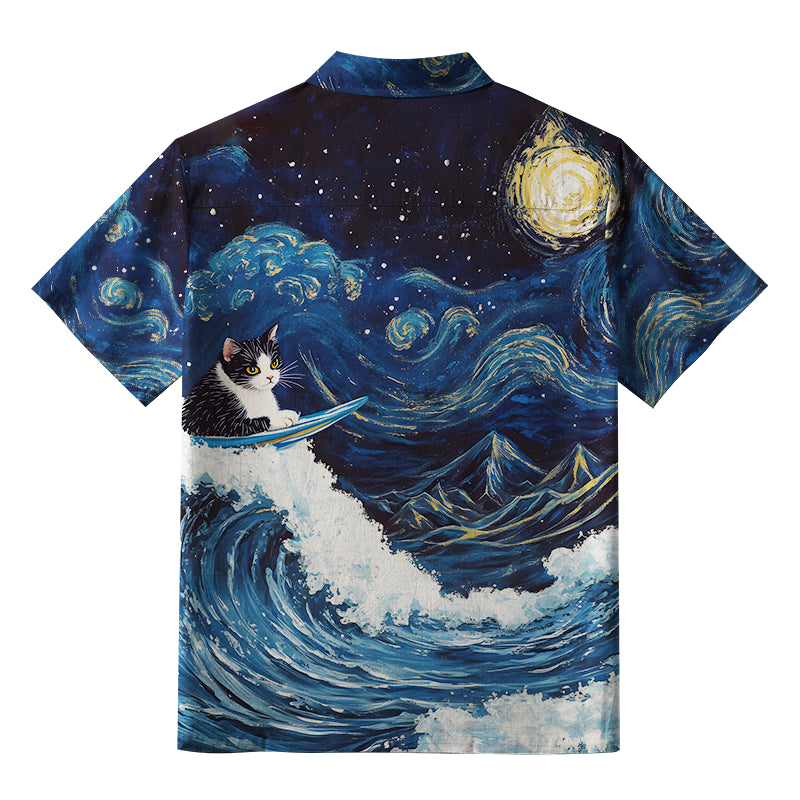 The Great Wave Off Cat Button-up Shirt