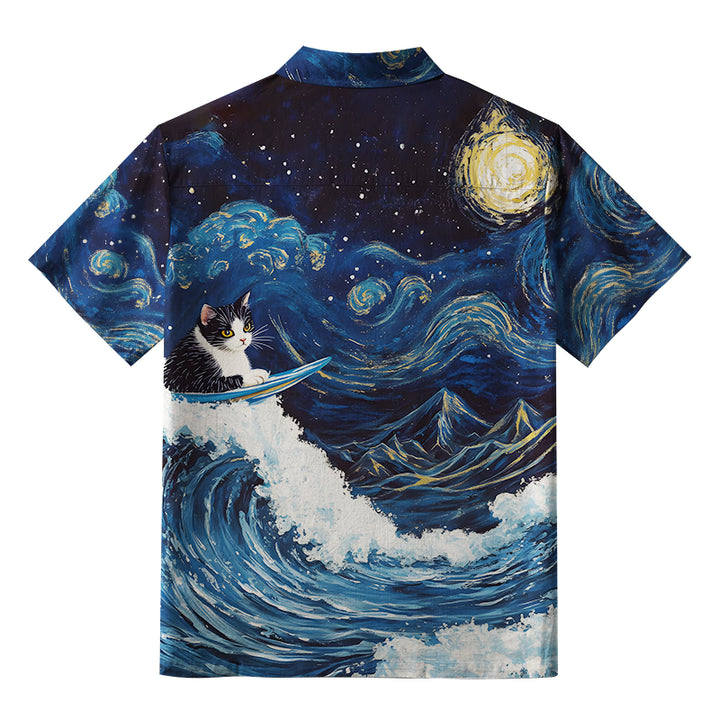 The Great Wave Off Cat Button-up Shirt