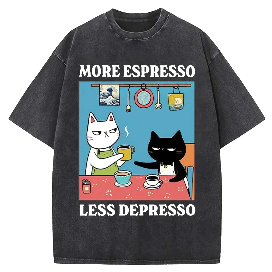 MORE ESPRESSO LESS DEPRESSO Washed Crew Neck T-shirt