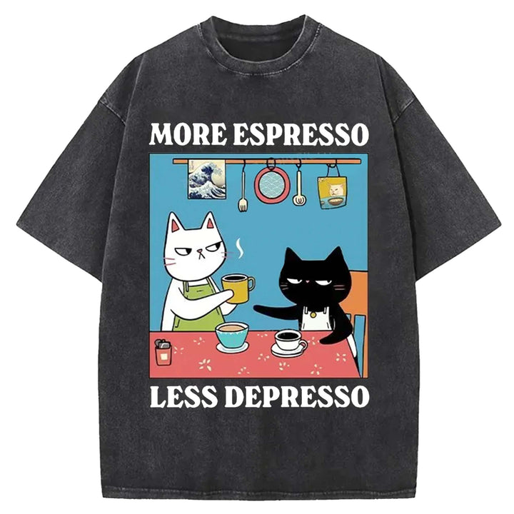 MORE ESPRESSO LESS DEPRESSO Washed Crew Neck T-shirt