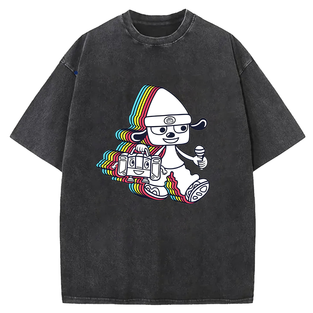 Parappa The Rapper Vintage Design Washed Crew Neck T-Shirt