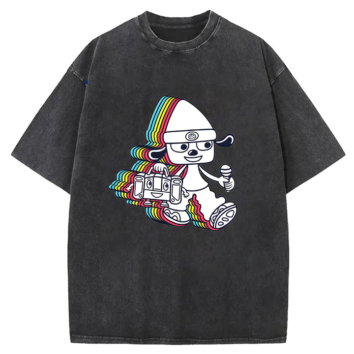 Parappa The Rapper Vintage Design Washed Crew Neck T-Shirt