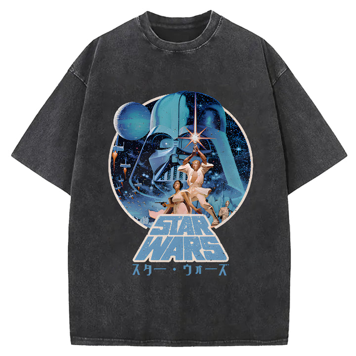 Star Wars Vintage Japanese Design Washed Crew Neck T-Shirt