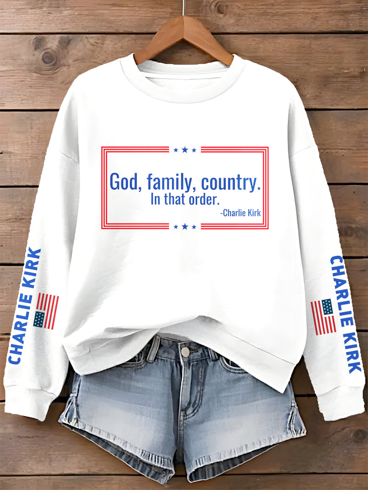 Freedom Charlie Kirk Printed Long Sleeve Casual Top